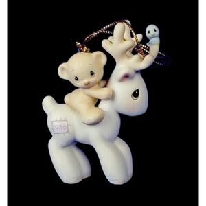 Precious Moments 102466 Bear & Bluejay Reindeer Special 1986 Christmas Ornament
